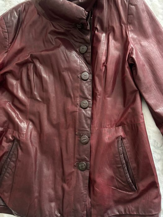 Куртка кожаная, бордовая