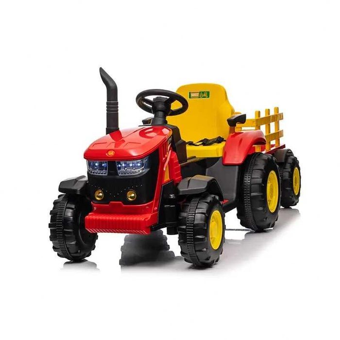 Tractor electric pentru copii Nichiduta Track Red 90W cu telecomanda 2.5G 12V, Remorca detasabila, Centura siguranta, Faruri cu lumini LED,
