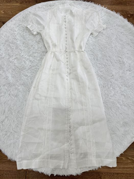 Платье из льна размер S голубой и белый