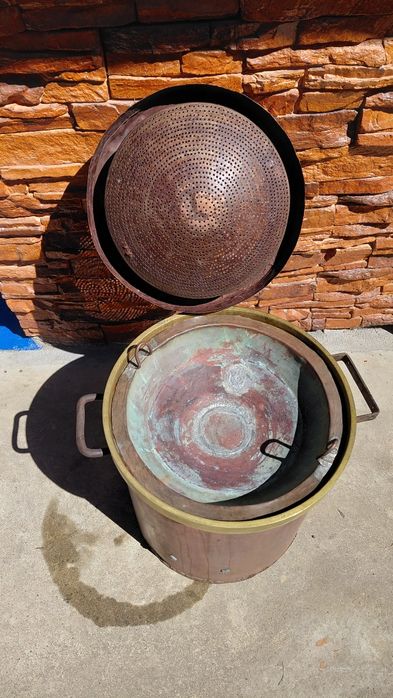 Oala cupru, alama cu sita si capac 30 litri