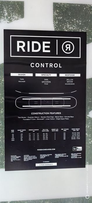 Placa + legaturi Snowboard Ride F 19 Control  155