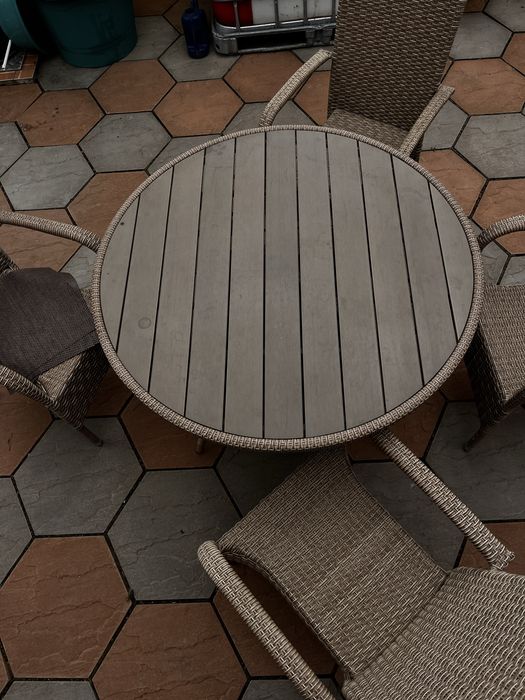 Set mobilier grădină/terasă – Masă rotundă + 4 scaune ratan sintetic