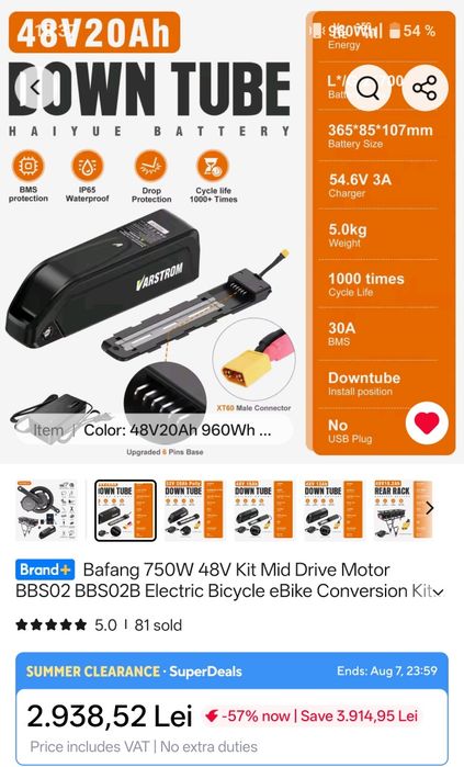 Bicicleta electrica 750w cu motor bafang