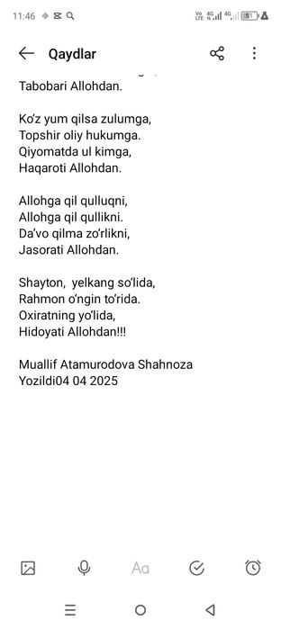 O‘z muallifligimdagi sheʼrlarni sotaman