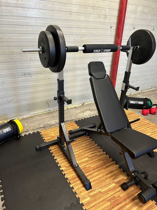 Set Fitness: Banca+ Suport+ Greutati 100 kg+ Protectie Podea