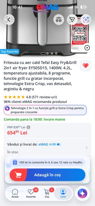 Vand Airfryer Tefal EasyFry and Grill