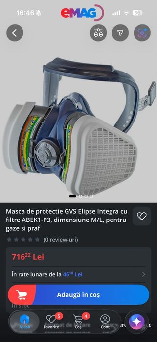 Masca de protectie GVS Elipse Integra cu filtre ABEK1-P3 , pentru gaze si praf