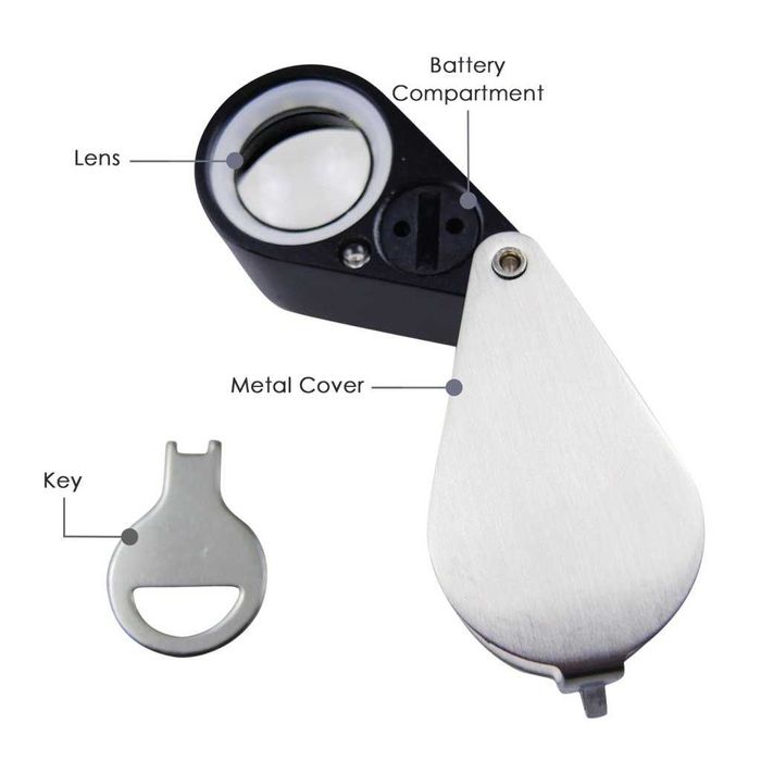 Бижутерска мини лупа с 20 кратно оптично увеличение с LED и UV св