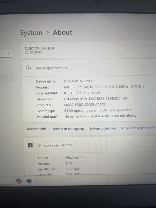 Laptop Lenovo L470 ; i5 7200U ; 8 GB RAM ; SSD 128 GB