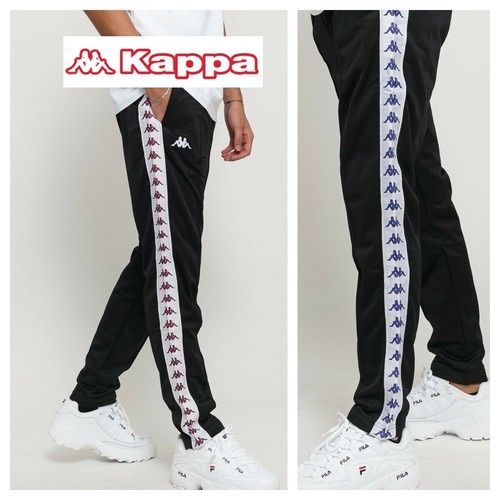 Kappa unisex Retro Track Pants Slim Fit Tracksuit Bottoms Pants Black Size Xs