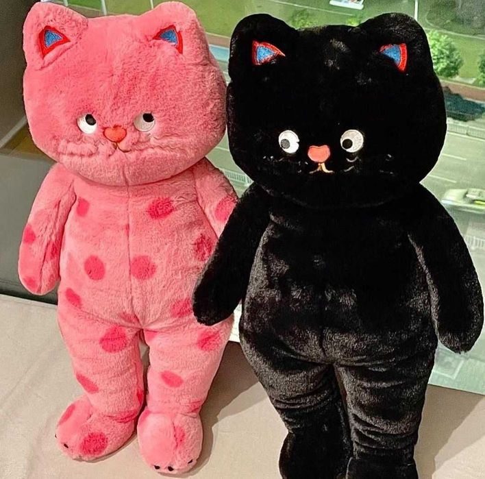 Голяма плюшена Котка- Розоча/Черна, 80см Голямо плюшено Коте