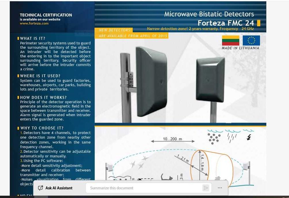 Senzori perimetru/Detectoare bistatice cu microunde FORTEZA FMC24 PRO