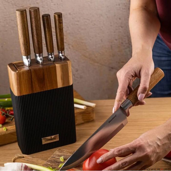 Set de cutite 6 piese, cu bloc de salcam, otel inoxidabil, Klausberg