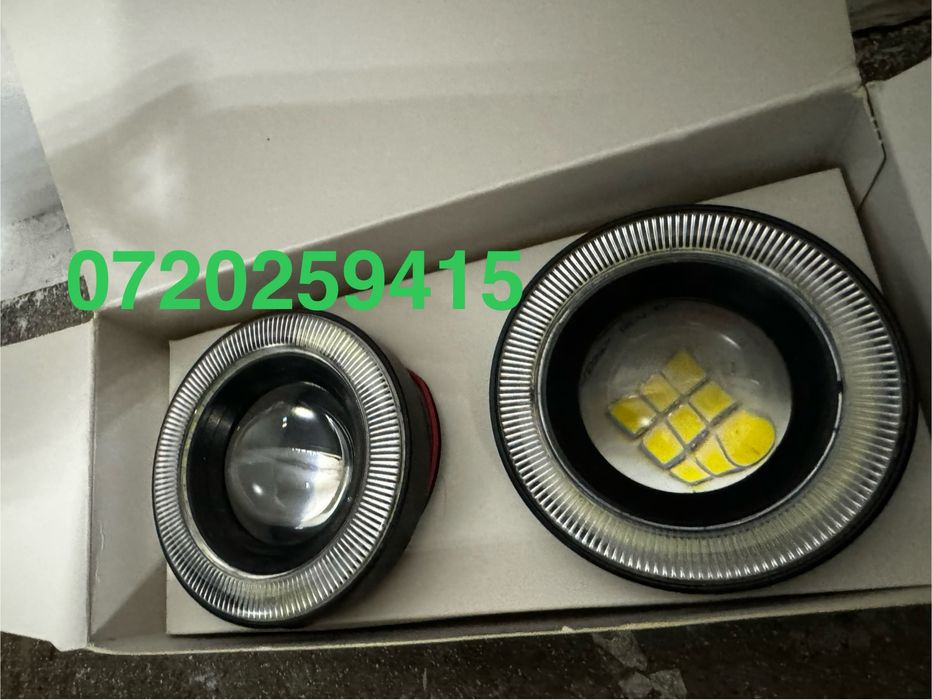 Set 2 Proiectoare LED ceata cu Lupa si Angel Eyes 86 mm 12v doua faze