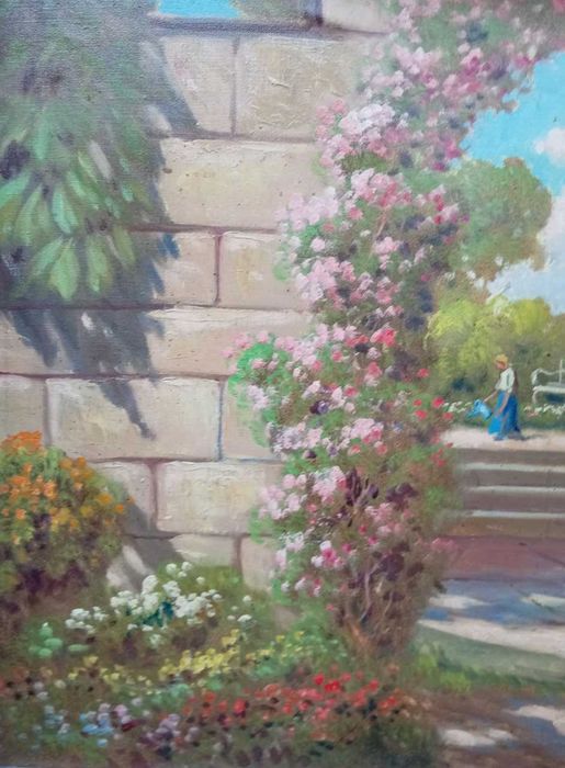 Tablou vechi - peisaj la Mediterana - semnat indescifrabil