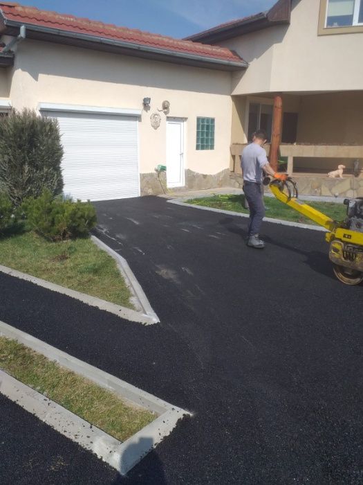 Asfaltare curte, amenajare curte, rigole canalizare, borduri, pret mic