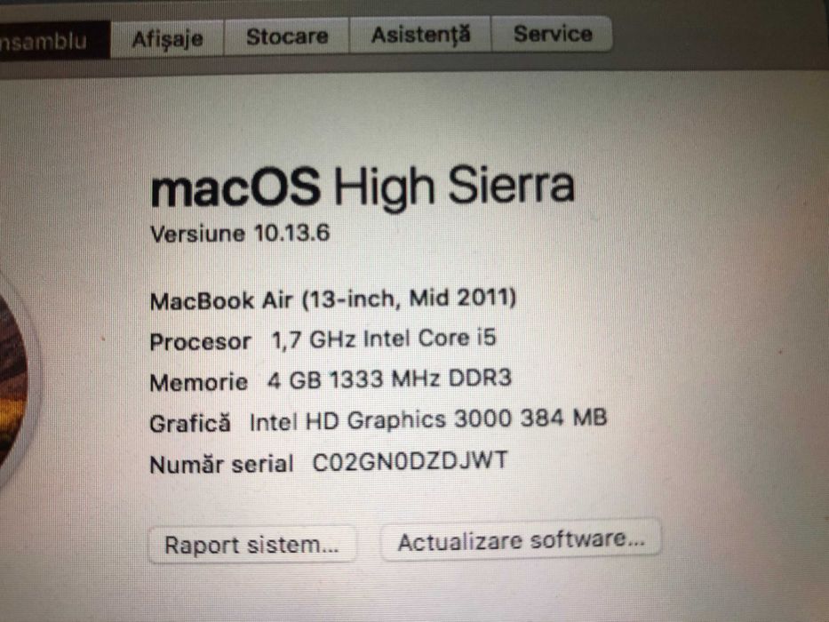 MacBook Air 13,3  2011, i5 1,7 GHz, 4 GB, SSD 128 GB, stare f. buna