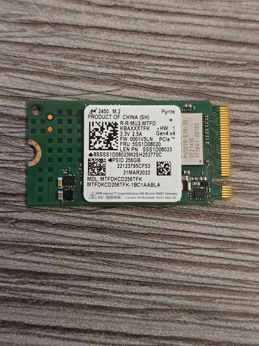 Intel 256 GB PCIe NVMe M.2 SSD