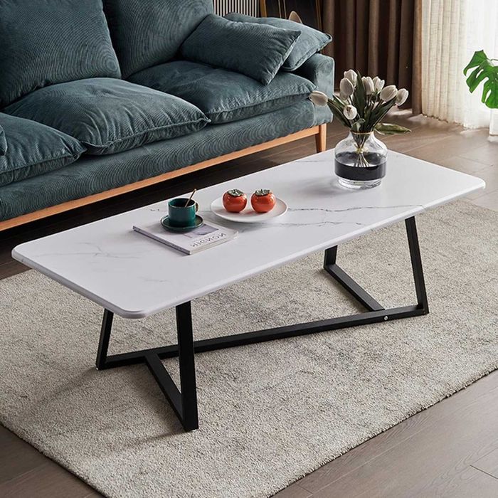 Măsuță de cafea minimalistă, blat MDF cu finisaj piatră acrilică