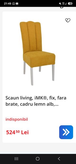Set 6 scaune tapițate in material cu picioare albe de lemn