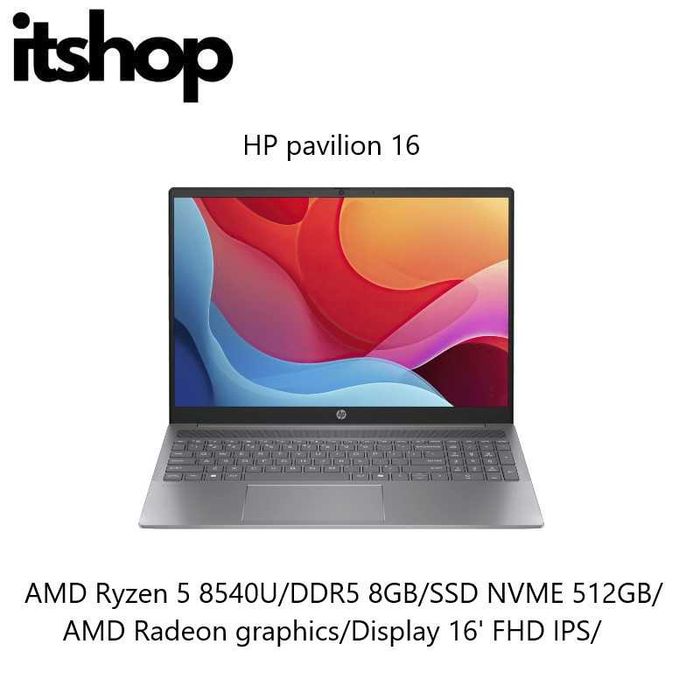 HP pavilion 16 AMD ryzen 5 8540U/DDR5 8GB/NVME 512GB/Display 16' FHD+