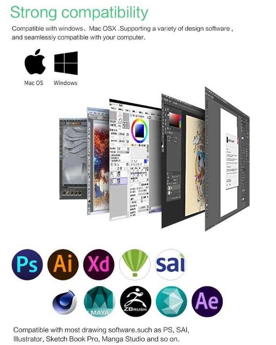 36см 10" Графичен Таблет за Рисуване 8192 Нива 233PPS 5080LPI FULL HD