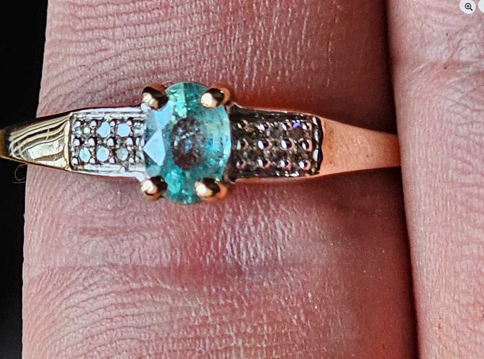 Златен пръстен  с  ПАРАЙБА ТУРМАЛИН (Мозамбик) и диаманти  СЕРТИФИКАТ