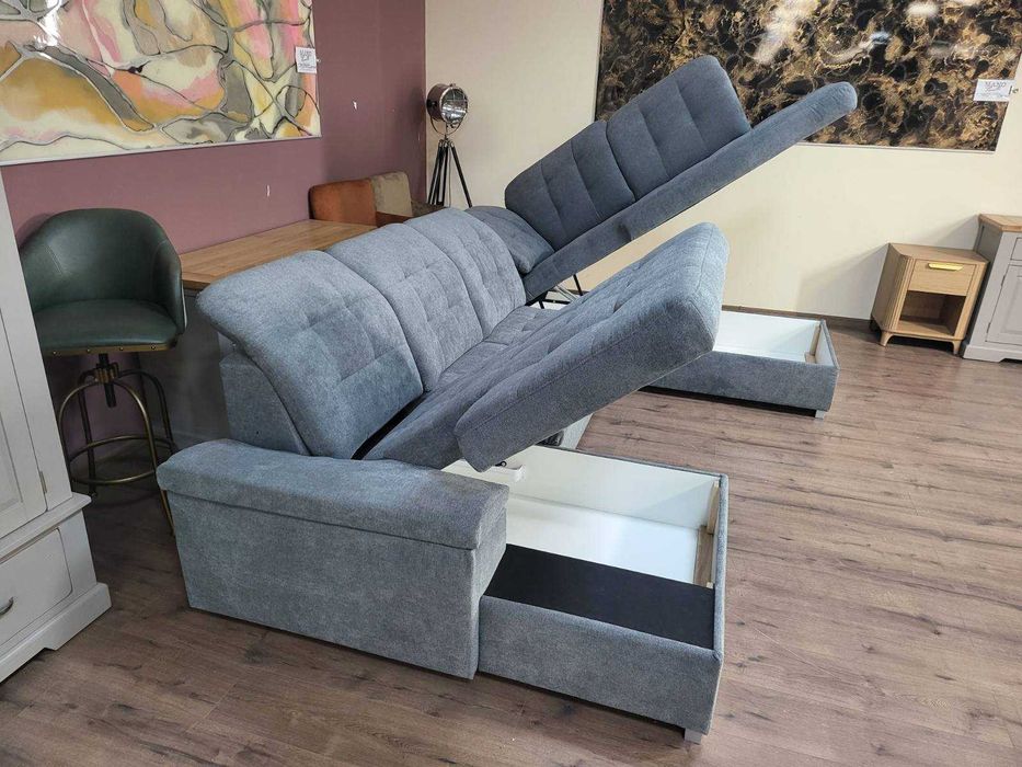 Светло сив П - образен ъглов диван Nixon с функция сън