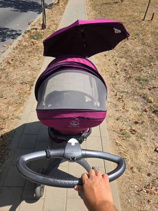 Carucior 3 in 1 Stokke Xplory pentru bebelusi, violet mov, landou, scoica, carut, umbrela, geanta, stare buna! Nou, a fost 4000lei!