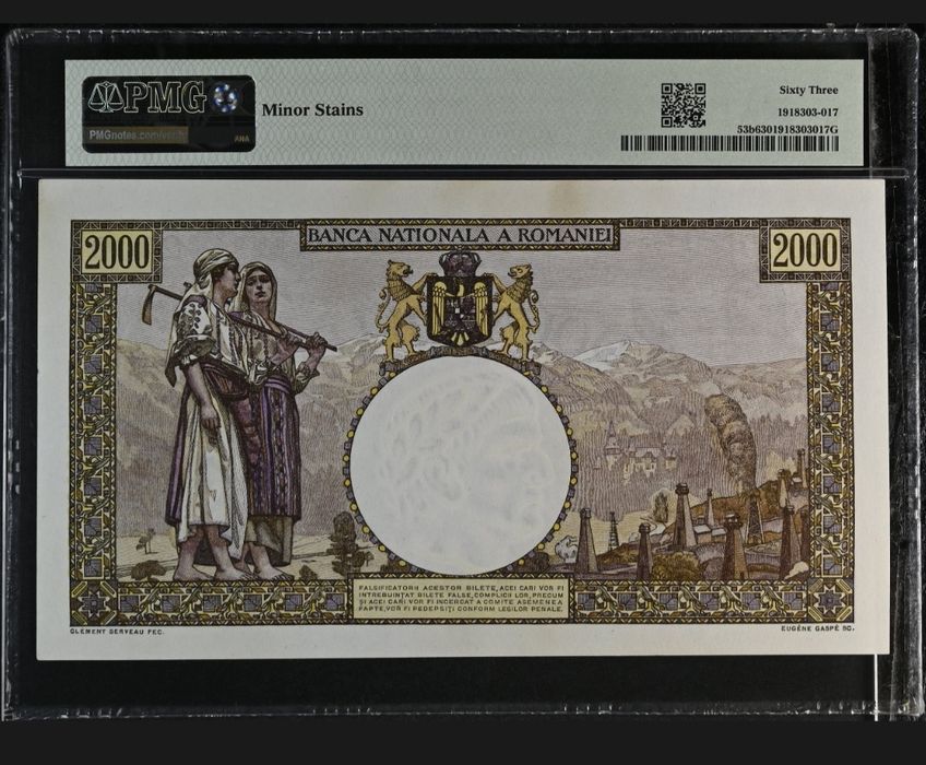 Bancnota 2000 lei 1944 Gradata PMG 63 bani vechi
