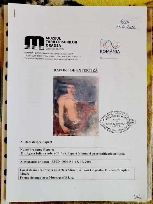 Vând tablou vechi cu expertiza la muzeu