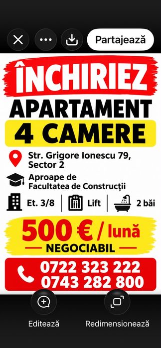 Chirie 4 camere Tei sec. 2