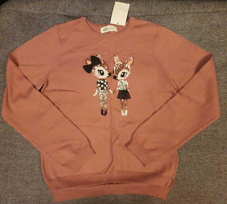 Pulover fete,  paiete, aplicatie, 134-140, nou, cu eticheta