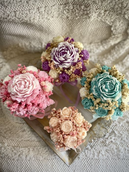 Ароматни букети в кашпа. Цветя от восък с аромат.