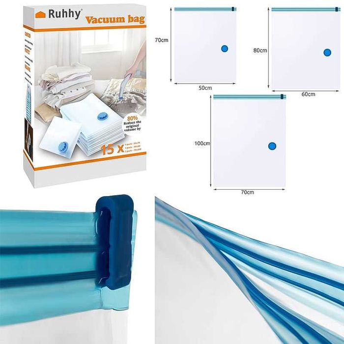 Комплект вакуумни торби 15 броя (в 3 размера по 5 броя) – Ruhhy