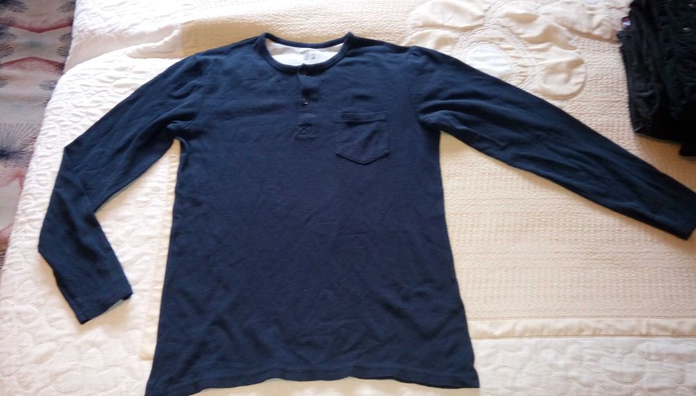 Синя мъжка риза без яка с дълъг ръкав Livergy №48-50