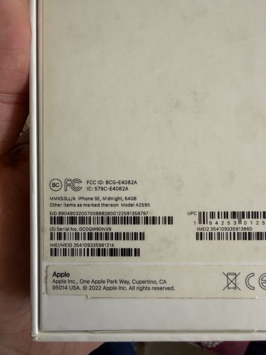 iphone se 2022 holati yahwi 64g hotira yomkost 80 ochilmagan