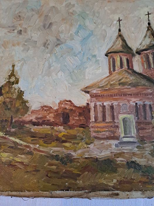 pictura pe panza romaneasca veche 85/50 cm