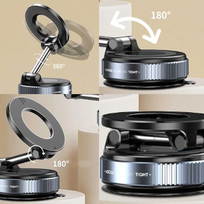 Магнитна стойка за телефон с вакуумно закрепване - въртене 360 градуса