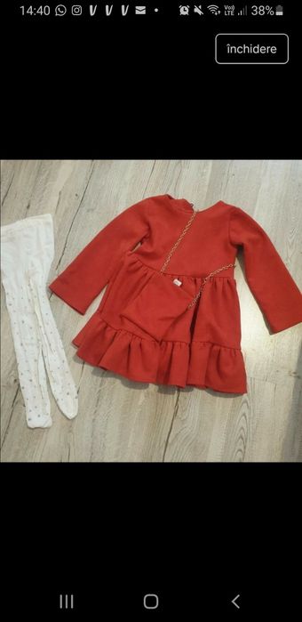 Rochita rosie,catifea subțire + gentuta,4-5 ani