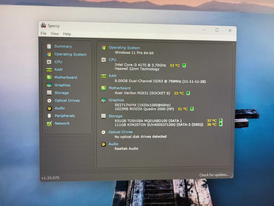 PC Intel Core I3-4170 3.7Ghz 8Gb DDR3 SSD120Gb+Hdd1Tb Quadro 2000 1Gb
