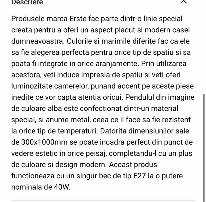 Pendul Instar  Alb + Crom E27 / 40W Erste