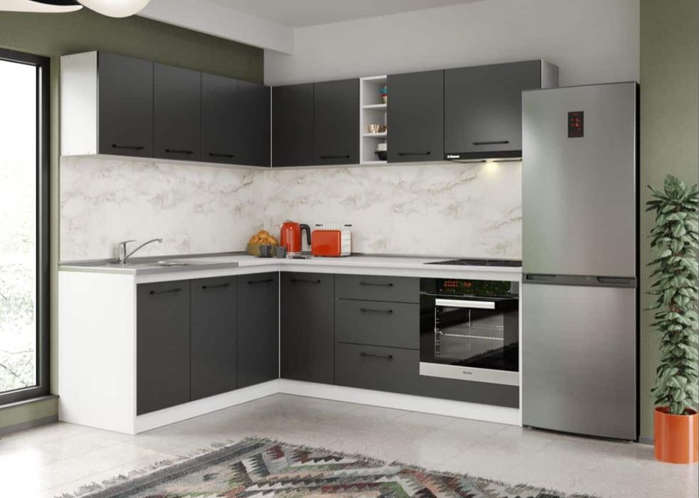 Mobila de bucătărie pe colț Gri Antracit + 2 blaturi