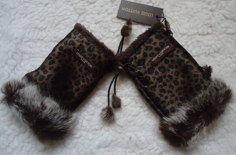 Manusi fara degete dama animal print blana eco ciucuri blana vulpe