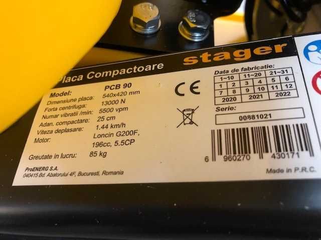 Placa Compactoare Stager PCB90 85kg Covor pavele Stoc Mogosoaia