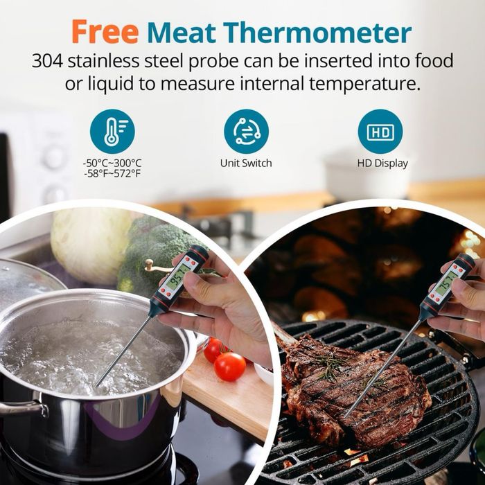 Termometru infraroșu Tilswall IR03B – Laser, -50°C…600°C, LCD, non‑contact (grătar/bucătărie/industrie)