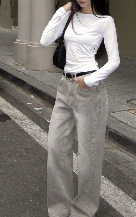 Серые бэгги джинсы