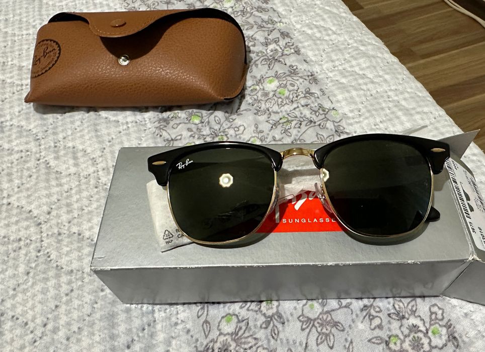 Унисекс очила Ray-Ban ClubMaster Balck/Gold със зелени стъкла (НОВИ)