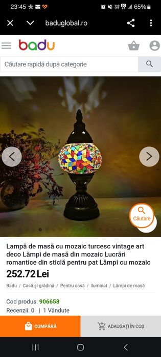 Lampă de veghe sau de masă cu model de mozaic turcesc,  adusă din Duba