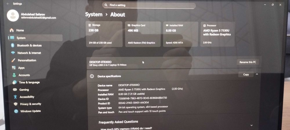 HP Envy 360 sensor ekran